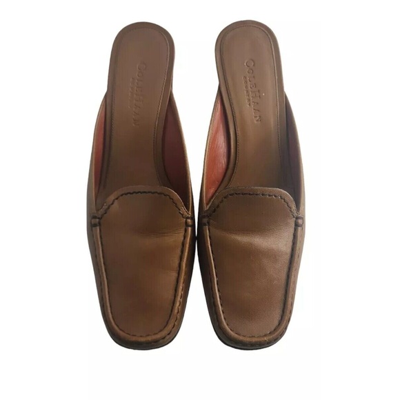 Cole Haan Leather Mules Block Heel Loafers‎ Slides Brown Shoes Size - Picture 1 of 7